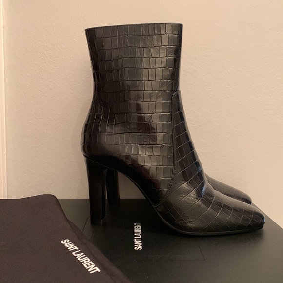 SAINT LAURENT Jane Croc-Embossed Booties - Picture 4 of 11